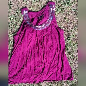 Apt. 9 Beaded-Neck Magenta Sleeveless Top